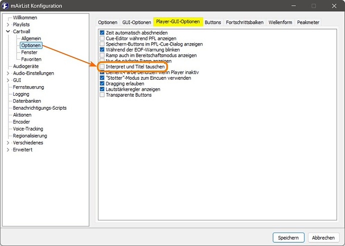 v4.4.14 Cartwall Optionen (Interpret und Titel)