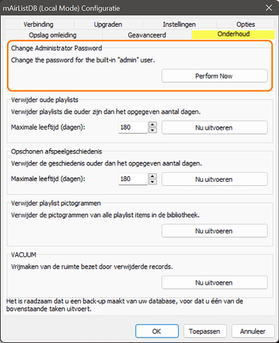 v7 (nl) Configuratie Databanken admin-pw