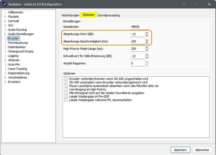 v8.0 Encoder Optionen Absenkung