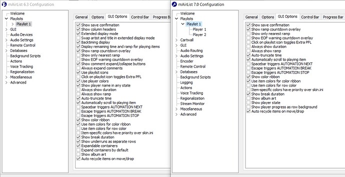 mairlist missing gui options