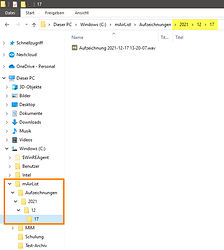 Aufzeichnung in Datei Unterverzeichnis Windows Explorer