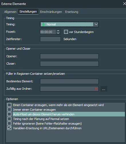 External element settings