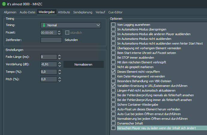 Audio element settings