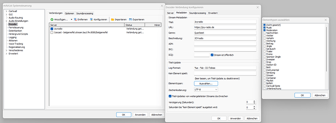 mAirList-Encoder-Verbindung-Elementtyp