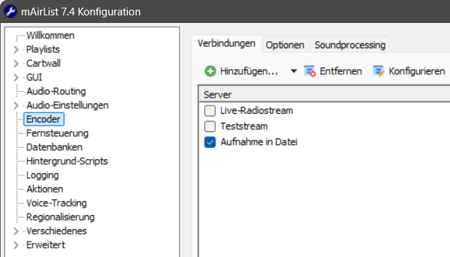 v7.4 Encoder an- oder abwählen