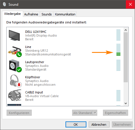 Win 10 Sound-Systemsteuerung (Wiedergabe)