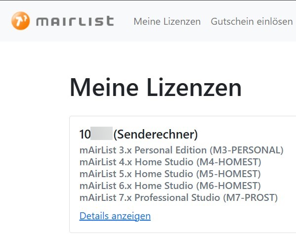 mAirList Lizenzen